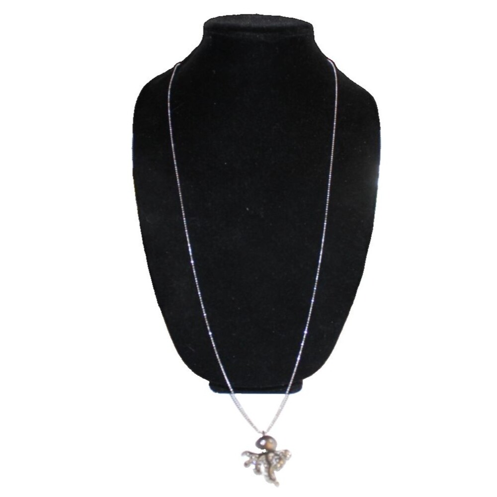 Silvertone Rhinestone Octopus Pendant Necklace